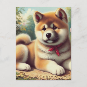 Vintage Akita Oil Painting Postcard