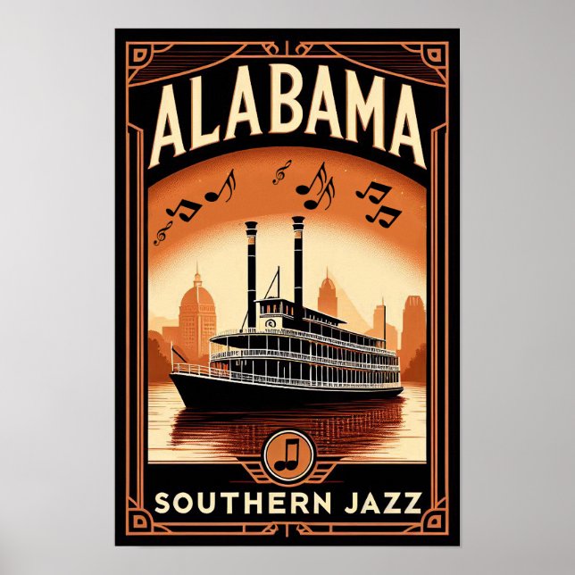 Vintage Alabama Jazz Riverboat Poster (Front)