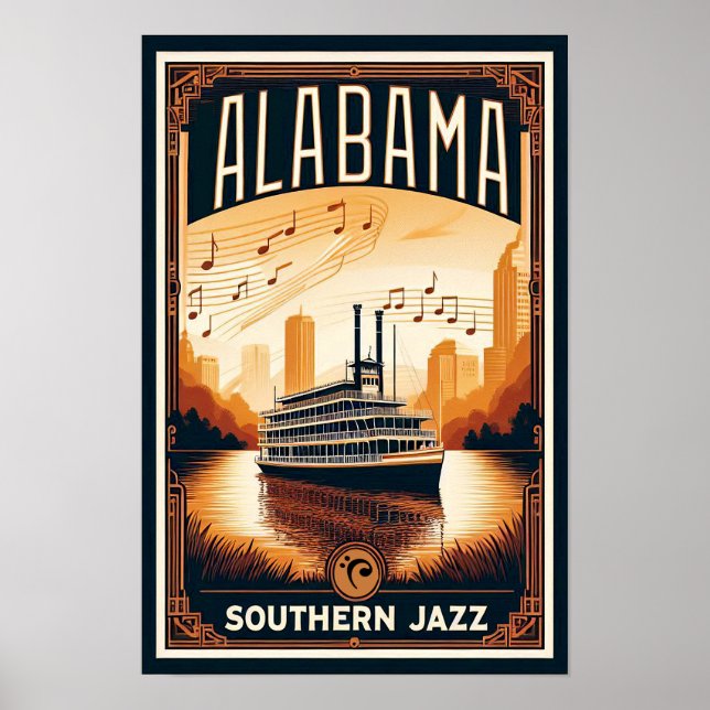 Vintage Alabama Jazz Riverboat Poster (Front)