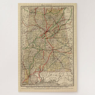 Vintage Alabama Railroad Map (1888) Jigsaw Puzzle