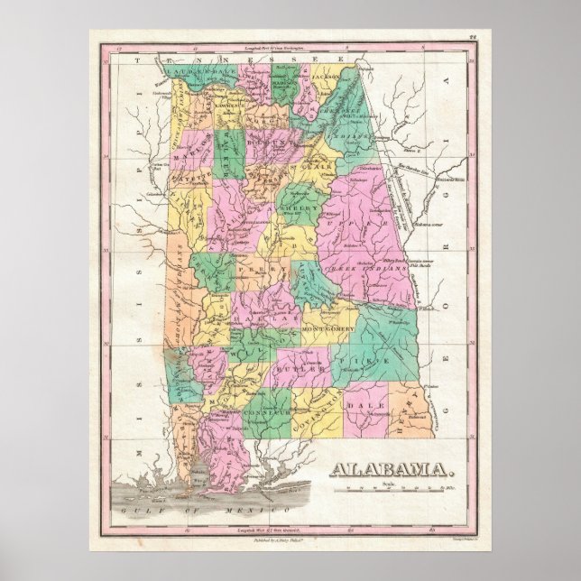 Vintage Alabama State Map (1827) Poster (Front)