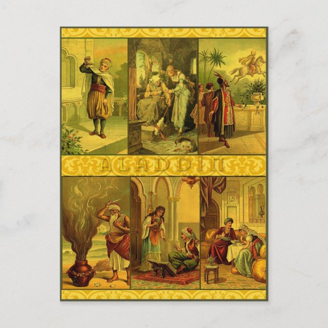 Vintage Aladdin Christmas Montage Holiday Postcard (Front)