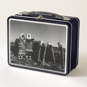 Vintage Alaska Fur clad eskimo arctic sod igloo Metal Lunch Box