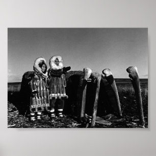 Vintage Alaska Fur clad eskimo arctic sod igloo Poster