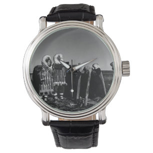 Vintage Alaska Fur clad eskimo arctic sod igloo Watch