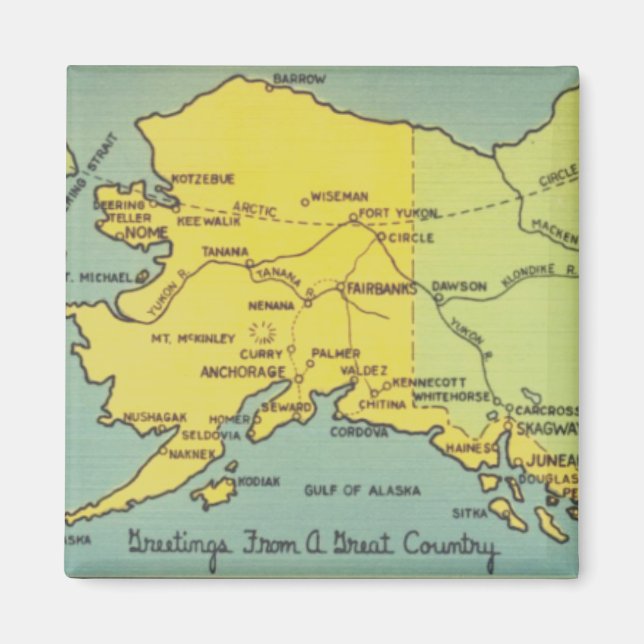 Vintage Alaska Map - Bering Strait, Nome, Barrow Magnet (Front)