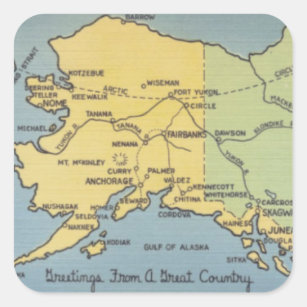 Vintage Alaska Map - Bering Strait, Nome, Barrow Square Sticker
