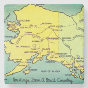 Vintage Alaska Map - Bering Strait, Nome, Barrow Stone Coaster