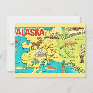 Vintage Alaska Map Postcard