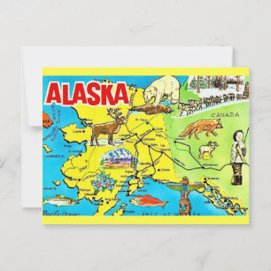 Vintage Alaska Map Postcard