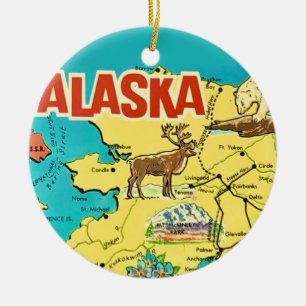 Vintage Alaska Map Postcard Ceramic Ornament