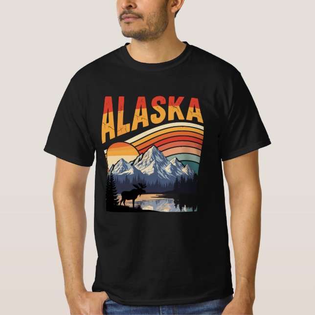 Vintage Alaska Mountain Sunset T-Shirt (Front)