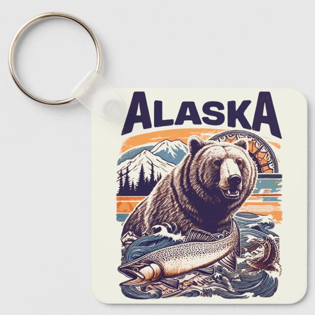 Vintage Alaska Nature Key Ring (Front)
