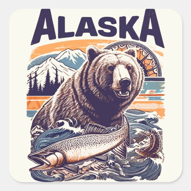 Vintage Alaska Nature Square Sticker (Front)
