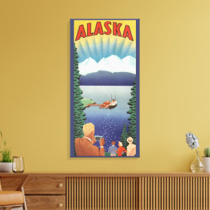 Vintage Alaska Travel Poster Art, Scenic Landscape Canvas Print