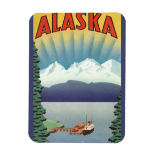 Vintage Alaska Travel Poster Art, Scenic Landscape Magnet