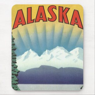 Vintage Alaska Travel Poster Art, Scenic Landscape Mouse Pad