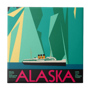 Vintage Alaska Travel Poster Art, Taku Glacier Ceramic Tile