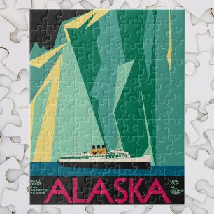 Vintage Alaska Travel Poster Art, Taku Glacier Jigsaw Puzzle