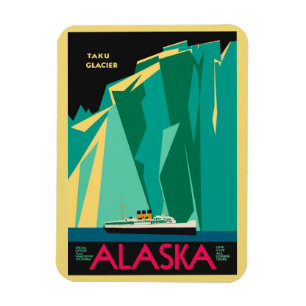 Vintage Alaska Travel Poster Art, Taku Glacier Magnet