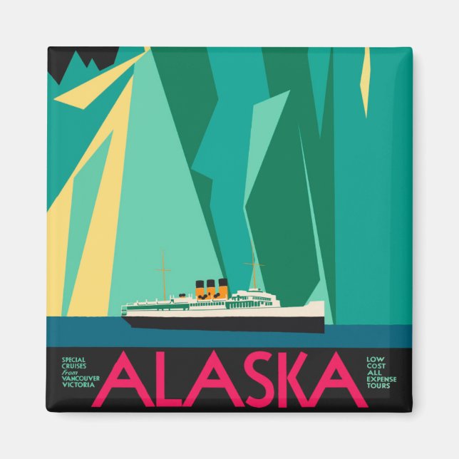 Vintage Alaska Travel Poster Art, Taku Glacier Magnet (Front)