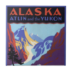 Vintage Alaska Travel Poster, Atlin and the Yukon Ceramic Tile