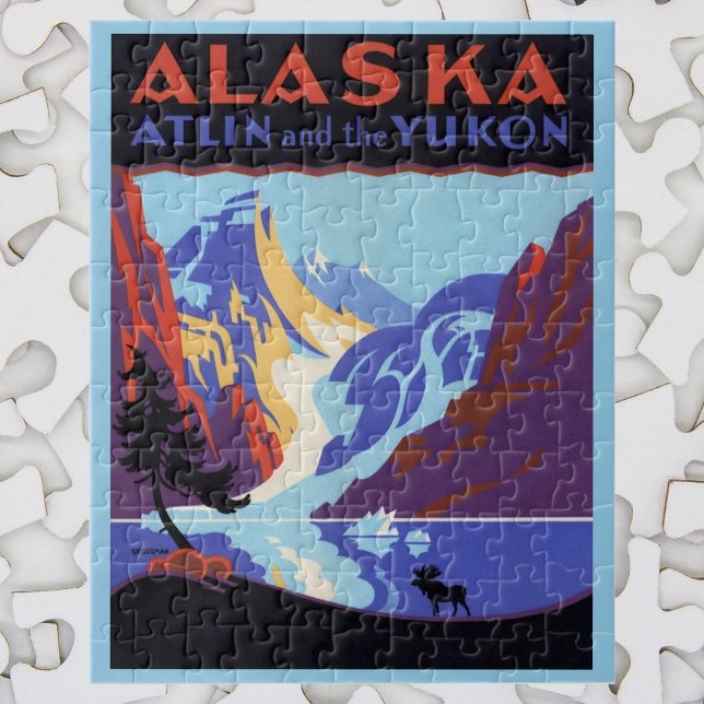 Vintage Alaska Travel Poster, Atlin and the Yukon Jigsaw Puzzle (Creator Uploaded)