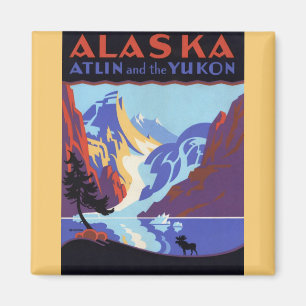 Vintage Alaska Travel Poster, Atlin and the Yukon Magnet