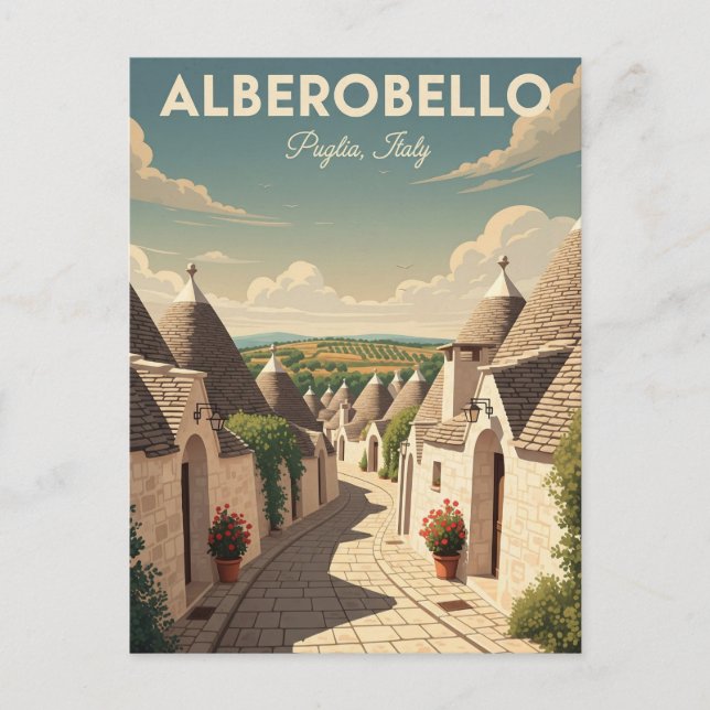 Vintage Alberobello Italy Trulli houses Travel Postcard (Front)
