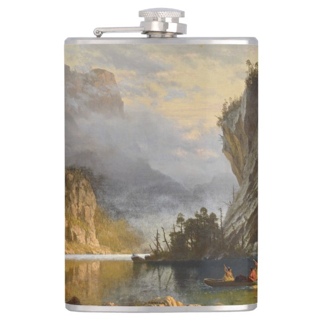 Vintage Albert Bierstadt Indians Spear Fishing Hip Flask (Front)