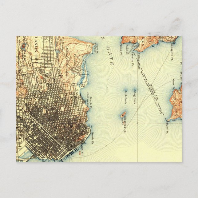 Vintage Alcatraz San Francisco Map Postcard (Front)