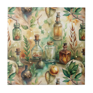 Vintage Alchemy Bottles Botanical Green Ceramic Tile
