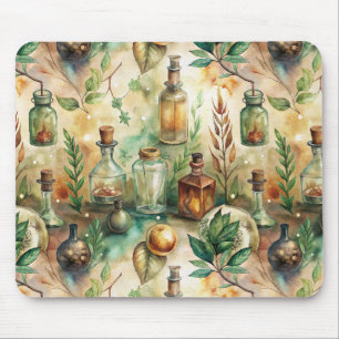 Vintage Alchemy Bottles Botanical Green Mouse Pad