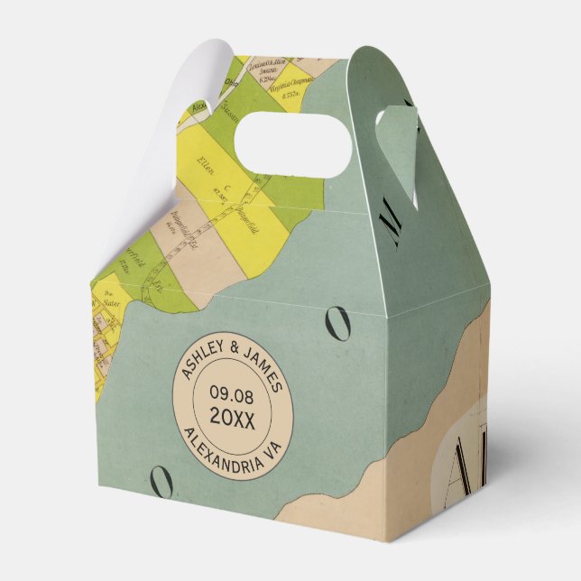 Vintage Alexandria VA Map Wedding Favour Box (Front Side)