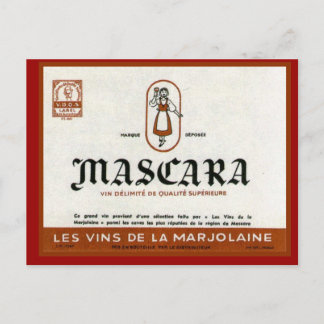 Vintage Algerian Wine label,  Mascara Postcard