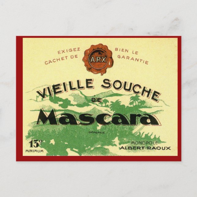 Vintage Algerian Wine ,  Mascara Vieille Souche Postcard (Front)