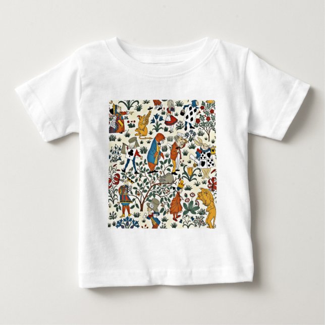 Vintage Alice and Friends Fabric Pattern Baby T-Shirt (Front)