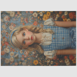 Vintage Alice Blue Gingham Floral Oil Painting Tissue Paper