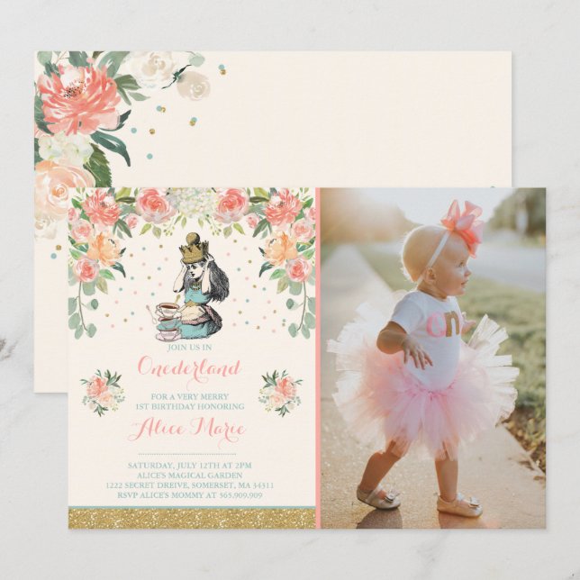 Vintage Alice In ONEderland Birthday Invitation (Front/Back)