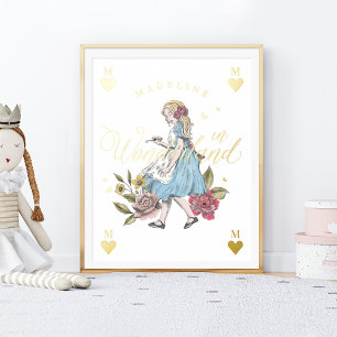 Vintage Alice in Wonderland   Alice & Florals Foil Prints