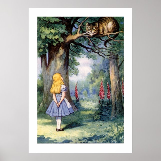 Vintage Alice In Wonderland And Cat Above Tree Poster (Front)