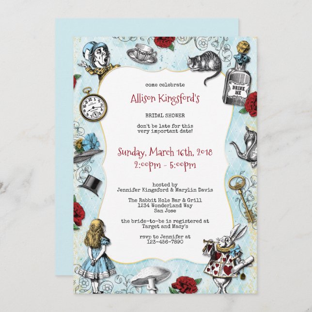 Vintage Alice in Wonderland Bridal Shower Invitation (Front/Back)