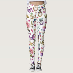 Vintage Alice In Wonderland Collage Decoupage Leggings