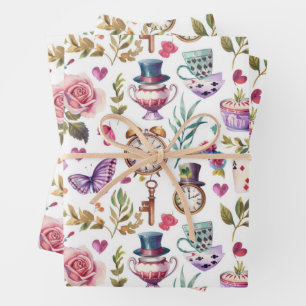 Vintage Alice In Wonderland Collage Decoupage Wrapping Paper Sheet