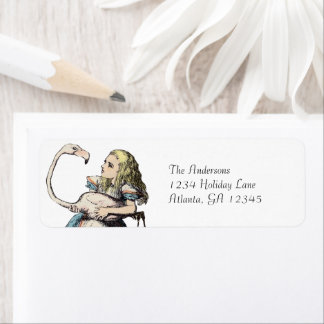 Vintage Alice In Wonderland Cute Flamingo Return Address Label