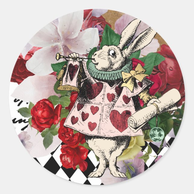 Vintage Alice in Wonderland Decoupage Classic Round Sticker (Front)