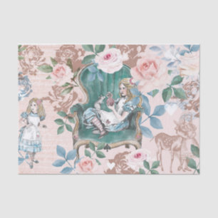 Vintage Alice In Wonderland Decoupage Pink Roses Tissue Paper