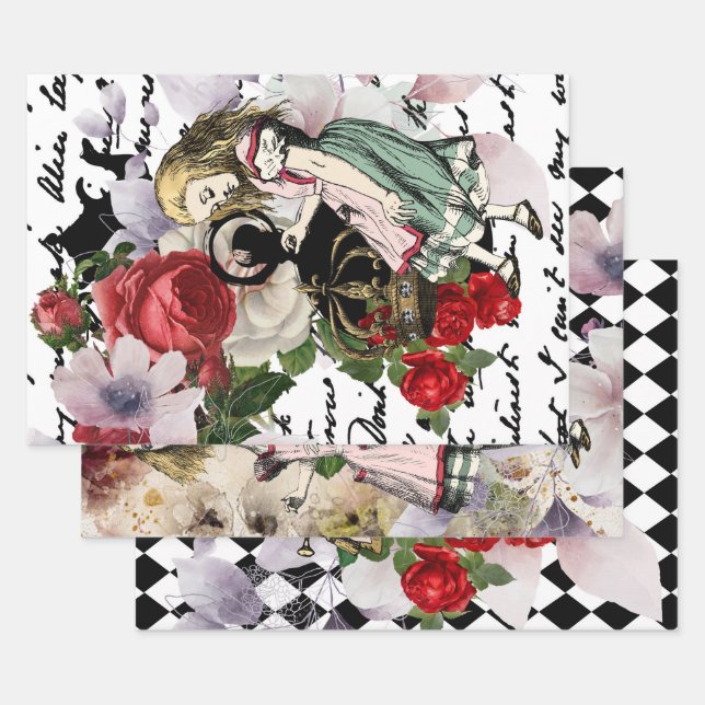 Vintage Alice in Wonderland Decoupage Wrapping Paper Sheet (Set)