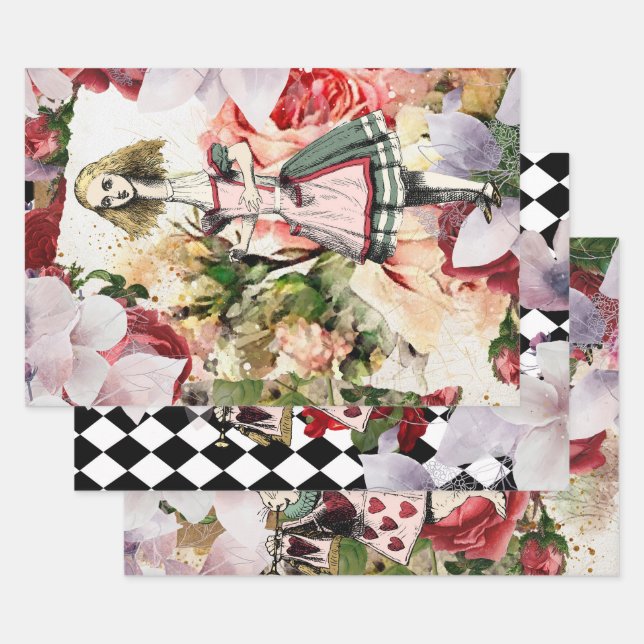 Vintage Alice in Wonderland Decoupage Wrapping Paper Sheet (Set)