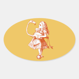 Vintage Alice in Wonderland Flamingo Oval Sticker